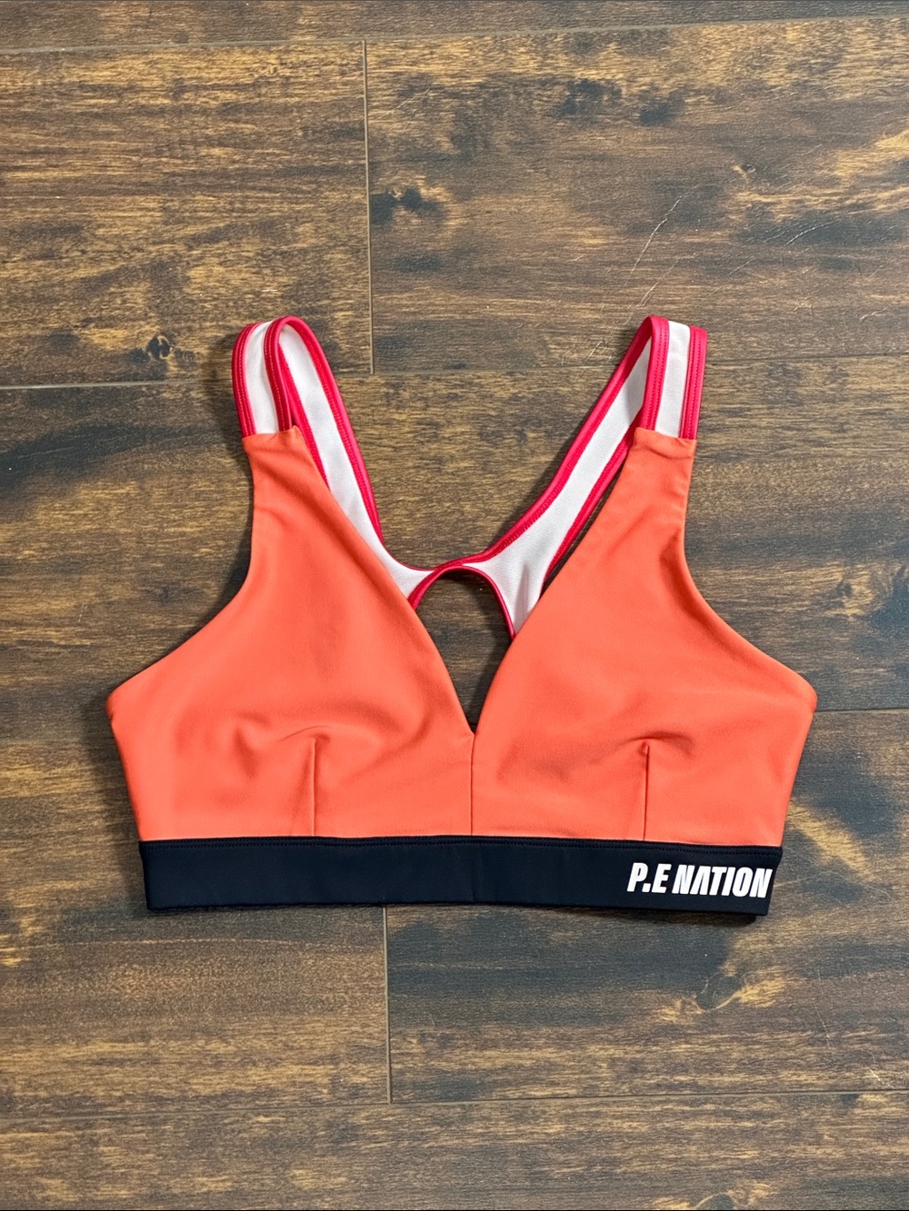 P.E NATION Coral and Black V-Neck Sports Bralette